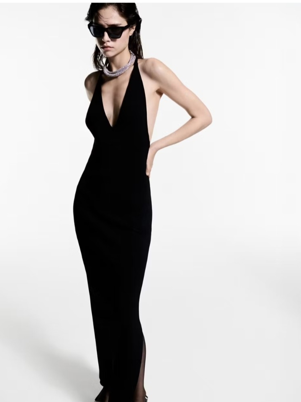 Mango Black Backless Halter Maxi Dress